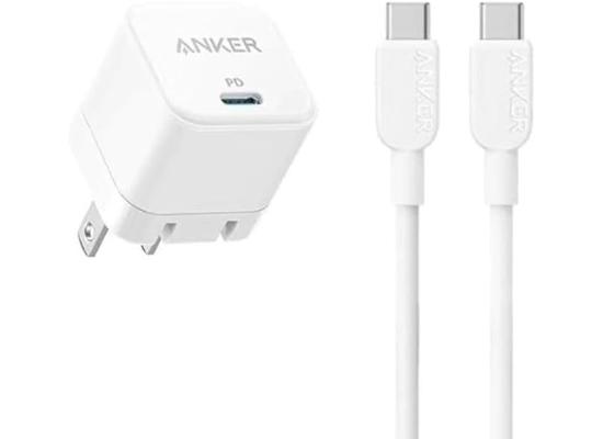 Anker USB-C Fast Charger 30W with Foldable Plug + USB-C to USB-C Cable – Compact Power Adapter for iPhone 15 Series, Galaxy, Pixel, iPad & More – White